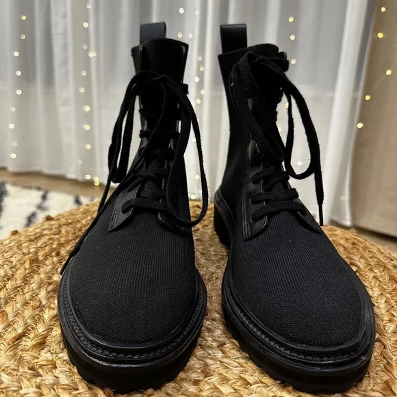 ⭐ Loeffler Randall Combat Boots — Black Canvas & Leather — Size 8 - Picture 15 of 16